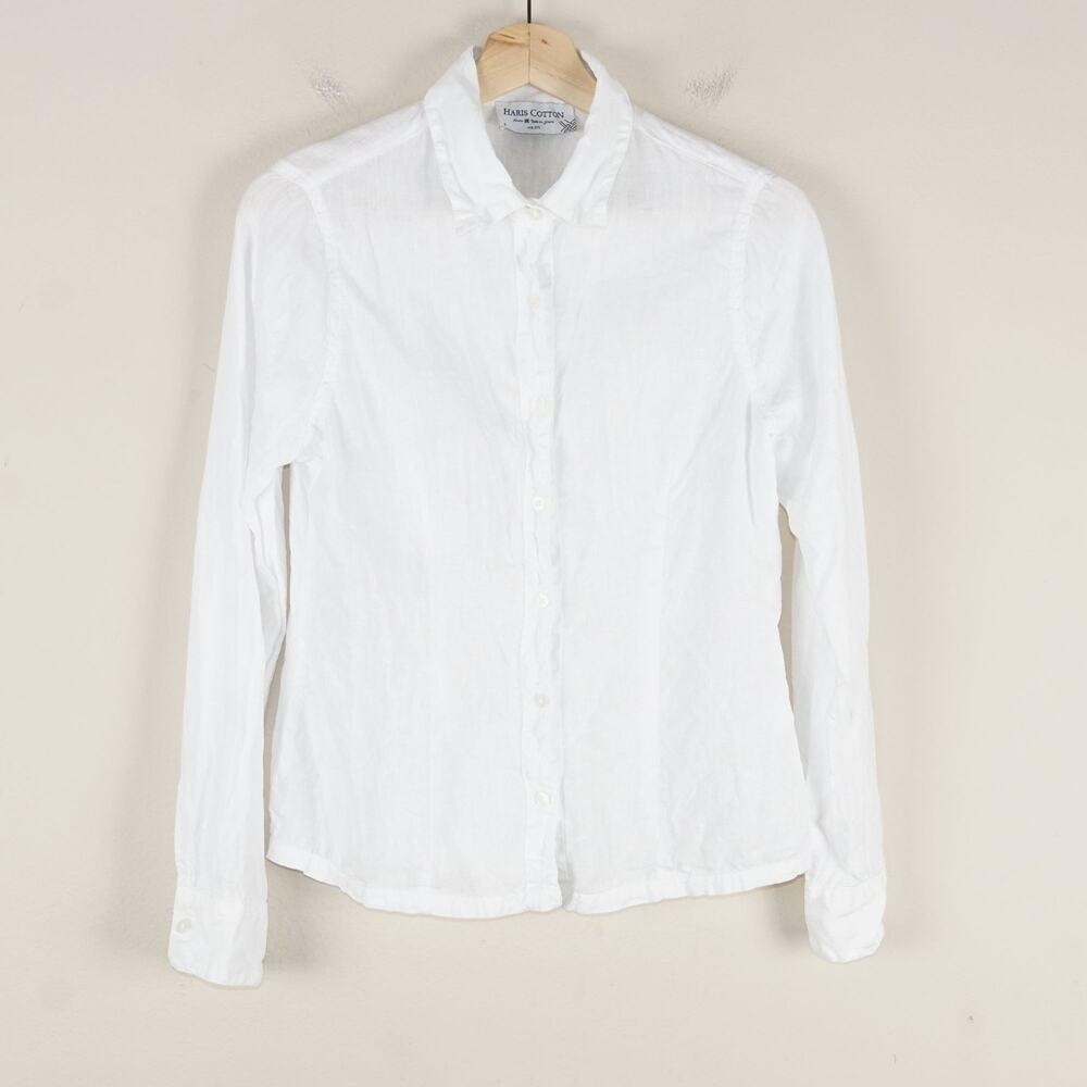 Harris Cotton 100% Linen White Button Blouse Top Womens Sz S